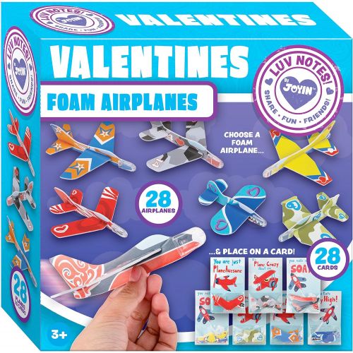  JOYIN 28 Pack Valentines Day Gifts Cards, Valentines Greeting Cards for Kids with Foam Airplanes Valentine Classroom Exchange Party Favor Toy