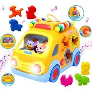 JOYIN Shapes and Sounds Musical School Bus Baby Toy with 3D Animals, LED Light Up for Boys and Girls, Infant, Toddler Interactive Learning, Educational Gift, Christmas Stocking Stuffers