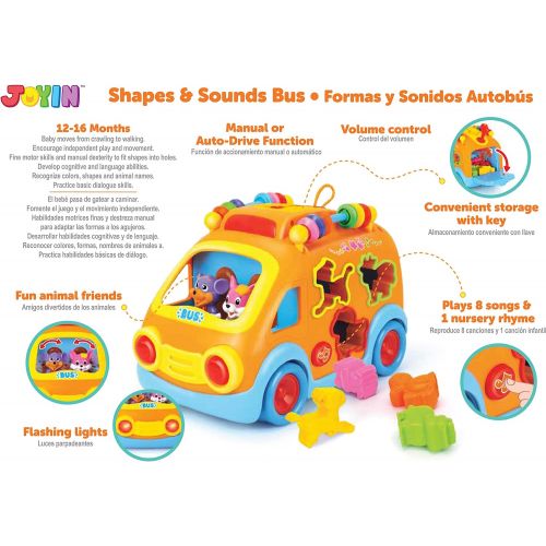  JOYIN Shapes and Sounds Musical School Bus Baby Toy with 3D Animals, LED Light Up for Boys and Girls, Infant, Toddler Interactive Learning, Educational Gift, Christmas Stocking Stuffers
