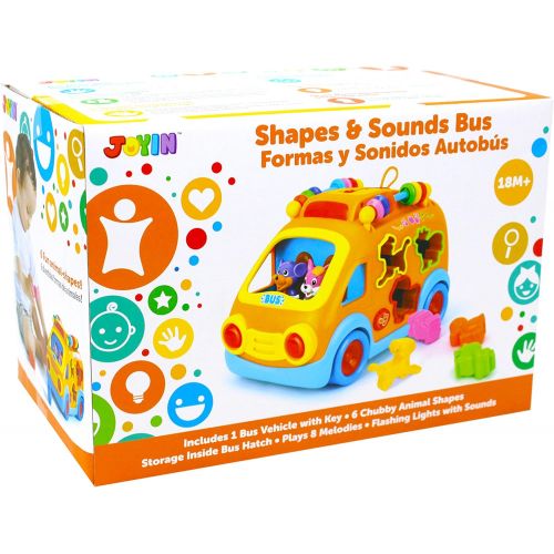  JOYIN Shapes and Sounds Musical School Bus Baby Toy with 3D Animals, LED Light Up for Boys and Girls, Infant, Toddler Interactive Learning, Educational Gift, Christmas Stocking Stuffers