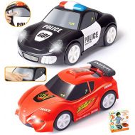 JOYIN 2 PCs Police Car and Race Car (6.5 Long) with Flashing Lights and Siren Sounds, Great Vehicle Toys for 3 4 5 Years Old Toddlers, Boys, Girls and Kids Birthday Gift and Holida