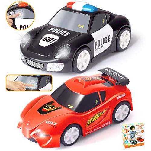  JOYIN 2 PCs Police Car and Race Car (6.5 Long) with Flashing Lights and Siren Sounds, Great Vehicle Toys for 3 4 5 Years Old Toddlers, Boys, Girls and Kids Birthday Gift and Holida