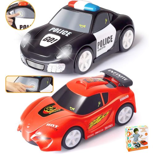  JOYIN 2 PCs Police Car and Race Car (6.5 Long) with Flashing Lights and Siren Sounds, Great Vehicle Toys for 3 4 5 Years Old Toddlers, Boys, Girls and Kids Birthday Gift and Holida