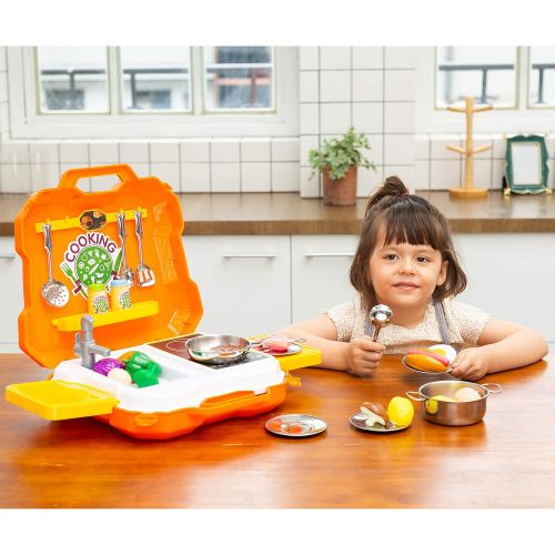  JOYIN 35 Pieces Kids Pretend Play Kitchen Toy Kit with Cookware Utensil Toys, Play Food, Pots and Pans for Kids, School Classroom Rewards and Chef Role Play