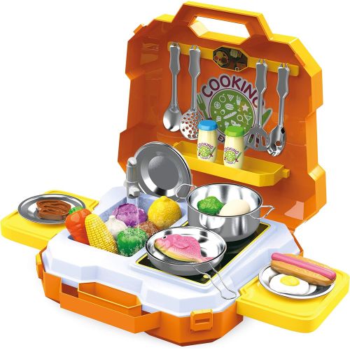  JOYIN 35 Pieces Kids Pretend Play Kitchen Toy Kit with Cookware Utensil Toys, Play Food, Pots and Pans for Kids, School Classroom Rewards and Chef Role Play