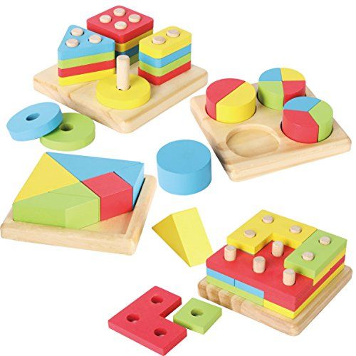  JOYIN Toy 4 in 1 Wooden Educational Shape Color Sorting Puzzles Preschool Stacking Block Toddler Toys