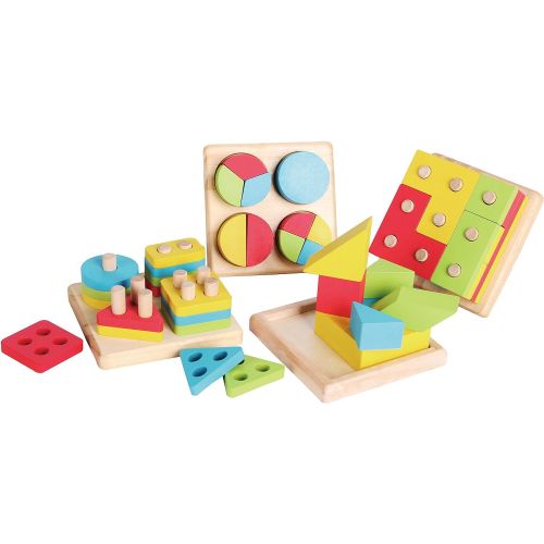  JOYIN Toy 4 in 1 Wooden Educational Shape Color Sorting Puzzles Preschool Stacking Block Toddler Toys