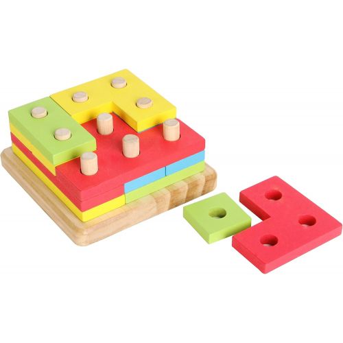  JOYIN Toy 4 in 1 Wooden Educational Shape Color Sorting Puzzles Preschool Stacking Block Toddler Toys