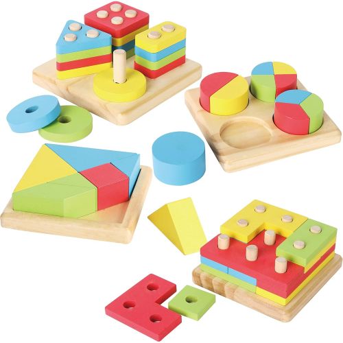  JOYIN Toy 4 in 1 Wooden Educational Shape Color Sorting Puzzles Preschool Stacking Block Toddler Toys