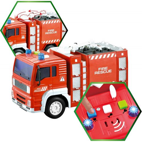  JOYIN 4 Pack Friction Powered City Hero Play Set Including Fire Engine Truck, Ambulance, Police Car and Helicopter Emergency Vehicles with Light and Sound