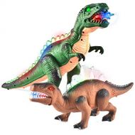 JOYIN 2 Pack Led Light Up T-Rex Walking Realistic Dinosaur Toy with Led Light & Roaring Sound