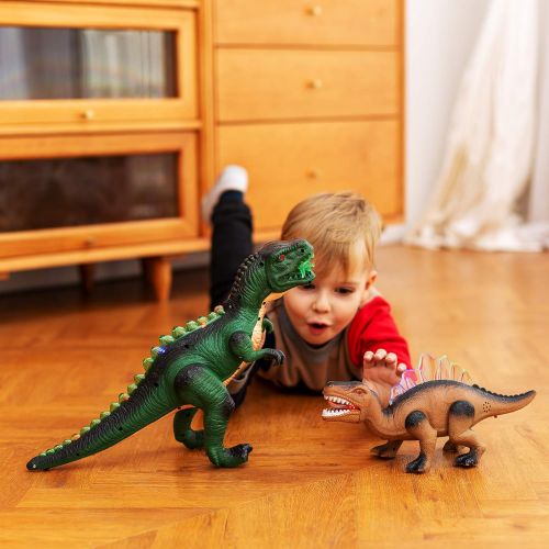  JOYIN 2 Pack Led Light Up T-Rex Walking Realistic Dinosaur Toy with Led Light & Roaring Sound