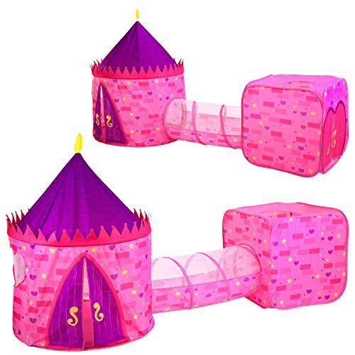  JOYIN Girls Princess Pink Castle Play Tent with Pop Up Play Tent, Tunnel and Playhouse Kids Indoor Outdoor Play Tent Set