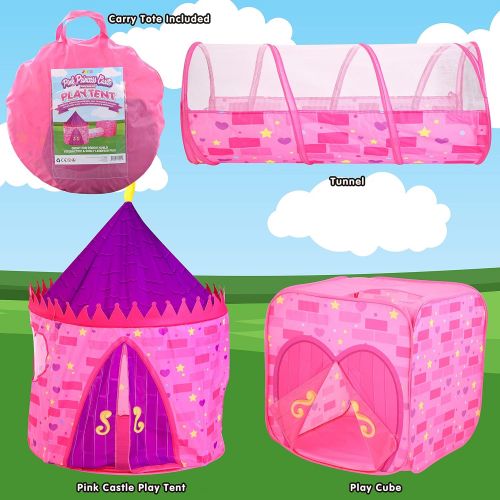  JOYIN Girls Princess Pink Castle Play Tent with Pop Up Play Tent, Tunnel and Playhouse Kids Indoor Outdoor Play Tent Set