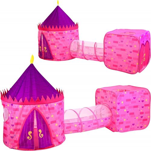  JOYIN Girls Princess Pink Castle Play Tent with Pop Up Play Tent, Tunnel and Playhouse Kids Indoor Outdoor Play Tent Set