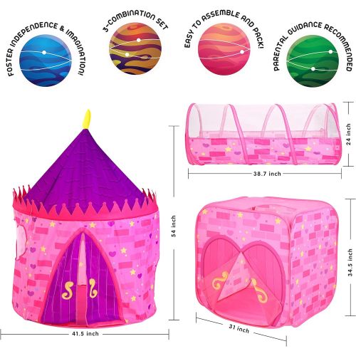  JOYIN Girls Princess Pink Castle Play Tent with Pop Up Play Tent, Tunnel and Playhouse Kids Indoor Outdoor Play Tent Set