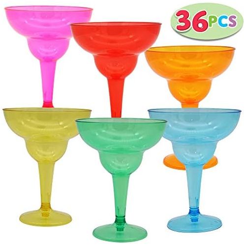  [아마존베스트]JOYIN 36 Packs Plastic Margarita Glasses Cups 12 oz Disposable Cinco De Mayo Fiesta Party Decoration for Fun Taco Party Supplies, Neon Cocktail Cups, Mexican Theme for Carnivals, D