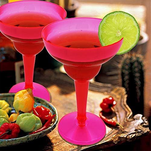  [아마존베스트]JOYIN 36 Packs Plastic Margarita Glasses Cups 12 oz Disposable Cinco De Mayo Fiesta Party Decoration for Fun Taco Party Supplies, Neon Cocktail Cups, Mexican Theme for Carnivals, D