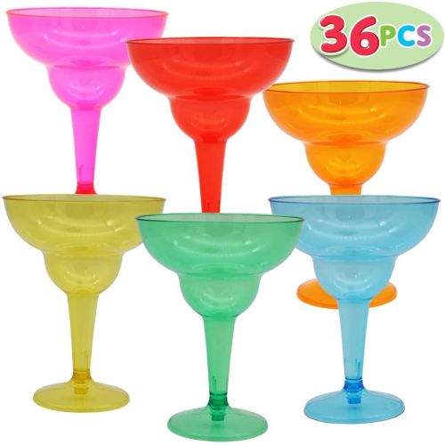  [아마존베스트]JOYIN 36 Packs Plastic Margarita Glasses Cups 12 oz Disposable Cinco De Mayo Fiesta Party Decoration for Fun Taco Party Supplies, Neon Cocktail Cups, Mexican Theme for Carnivals, D