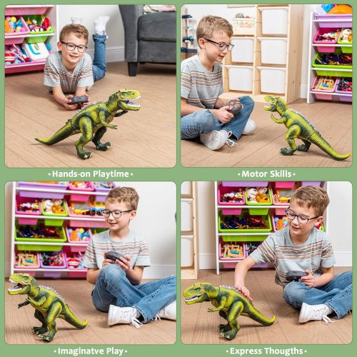  [아마존베스트]JOYIN LED Light Up Remote Control Dinosaur Walking and Roaring Realistic T-Rex Dinosaur Toys with Glowing Eyes, Walking Movement, Shaking Head for Toddlers Boys Girls
