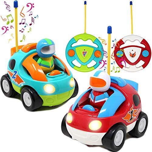  [아마존베스트]JOYIN 2 Pack Cartoon RC Race Car Radio Remote Control with Music & Sound Toy for Baby, Toddler, Children Cars, School Classroom Prize, 2 Year Old Easter Basket Stuffer Fillers, Christmas