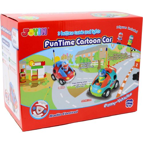  [아마존베스트]JOYIN 2 Pack Cartoon RC Race Car Radio Remote Control with Music & Sound Toy for Baby, Toddler, Children Cars, School Classroom Prize, 2 Year Old Easter Basket Stuffer Fillers, Christmas