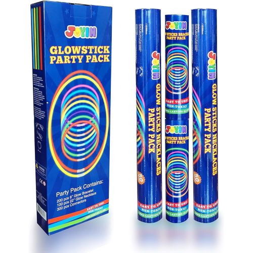  [아마존베스트]JOYIN 300 Pack Glow Sticks with 100 22” Necklaces + 200 8” Bracelets Connector Included; Glow in the Dark Halloween Party Bulk Supplies, New Year Eve Party, Neon Light Up Accessories for