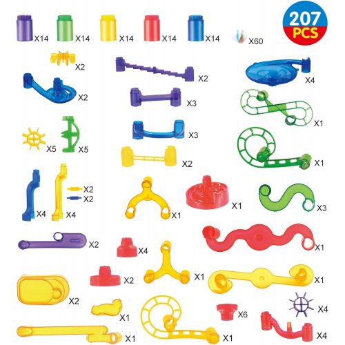  [아마존베스트]JOYIN Marble Run Premium Toy Set (207 Pcs), Construction Building Blocks Toys, STEM Educational Building Block Toy(147 Plastic Pieces + 60 Glass Marbles)