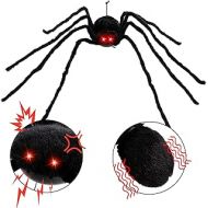 JOYIN 60” Halloween Black Hairy Spider Outdoor Decorations, Scary Giant Spider Fake Large Spider with Sound and Vibration for Prop Decorations, Halloween Indoor, Outdoor, Yard and