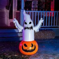 JOYIN 4.5ft Halloween Inflatable Ghost on Pumpkin Tumbler Prop Decoration for Halloween Indoor and Outdoor Party Decorations, Haunted House Decorations, Yard Decorations