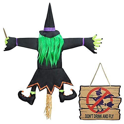  할로윈 용품JOYIN Halloween Crashing Witch into Tree Halloween Decoration with Don’t Drink and Fly Warning Sign