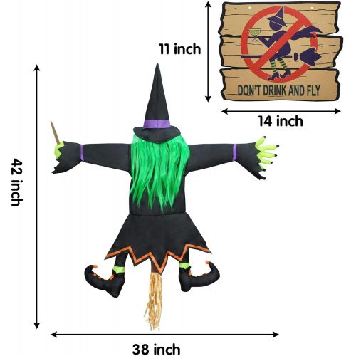  할로윈 용품JOYIN Halloween Crashing Witch into Tree Halloween Decoration with Don’t Drink and Fly Warning Sign