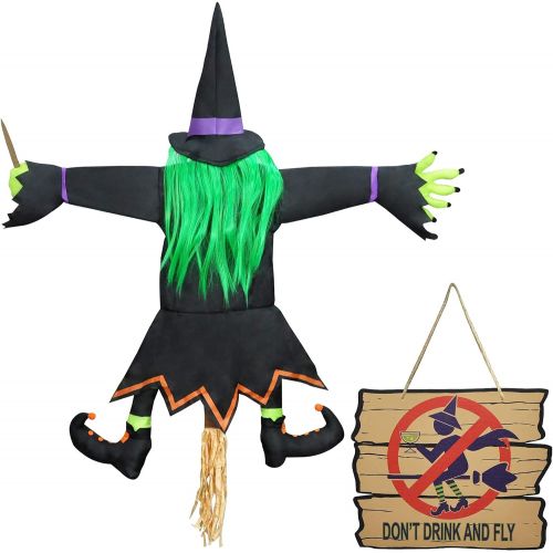  할로윈 용품JOYIN Halloween Crashing Witch into Tree Halloween Decoration with Don’t Drink and Fly Warning Sign