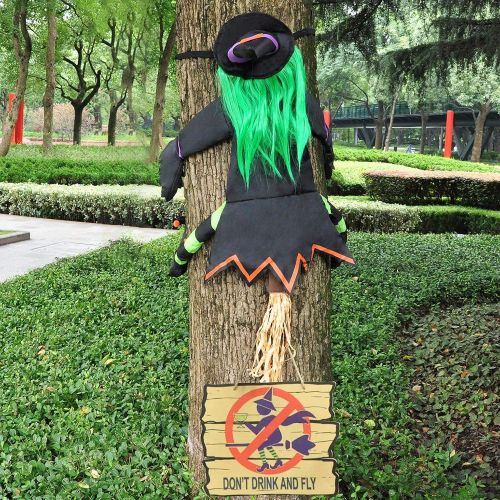  할로윈 용품JOYIN Halloween Crashing Witch into Tree Halloween Decoration with Don’t Drink and Fly Warning Sign