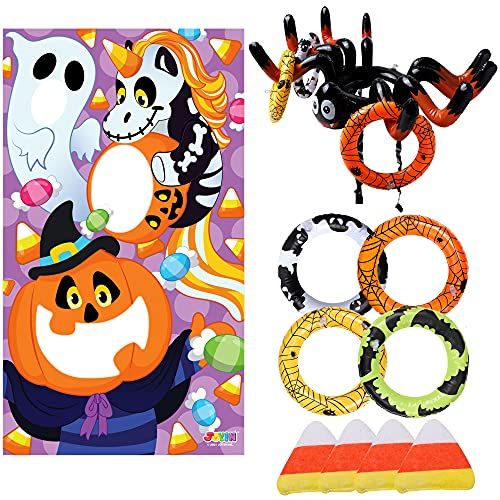  할로윈 용품JOYIN Halloween Bean Bag Toss Games and Halloween Inflatable Spider Ring Toss Game for Kids, Pumpkin Ghost Unicorn Themed Toss Game with Bean Bags, Halloween Games Party Favor Deco