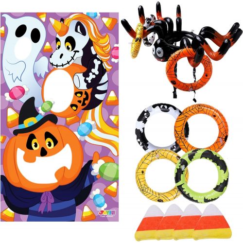  할로윈 용품JOYIN Halloween Bean Bag Toss Games and Halloween Inflatable Spider Ring Toss Game for Kids, Pumpkin Ghost Unicorn Themed Toss Game with Bean Bags, Halloween Games Party Favor Deco