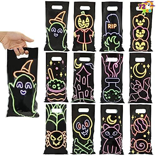  할로윈 용품JOYIN 72 Pcs Halloween Neon Treat Bags with 12 Characters, Halloween Candy Cookie Bags, Small Trick or Treat Bags for Halloween Party Supply, Plastic Goodie Bags for Halloween Part