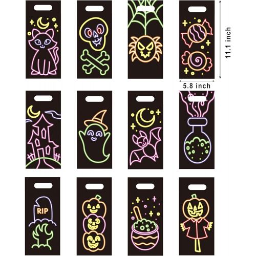  할로윈 용품JOYIN 72 Pcs Halloween Neon Treat Bags with 12 Characters, Halloween Candy Cookie Bags, Small Trick or Treat Bags for Halloween Party Supply, Plastic Goodie Bags for Halloween Part