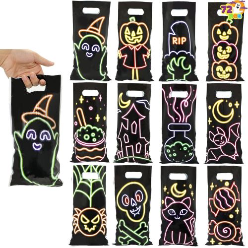  할로윈 용품JOYIN 72 Pcs Halloween Neon Treat Bags with 12 Characters, Halloween Candy Cookie Bags, Small Trick or Treat Bags for Halloween Party Supply, Plastic Goodie Bags for Halloween Part