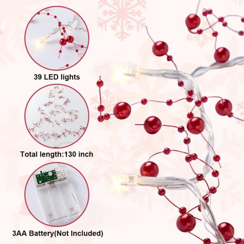  JOYIN 10ft Christmas Garland with Berry Beaded Lights, 39 LED Decorative Prelit Garland, Indoor and Outdoor Decorations for Home, Parties and Christmas Holiday