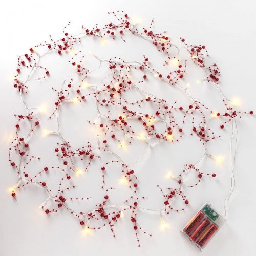  JOYIN 10ft Christmas Garland with Berry Beaded Lights, 39 LED Decorative Prelit Garland, Indoor and Outdoor Decorations for Home, Parties and Christmas Holiday