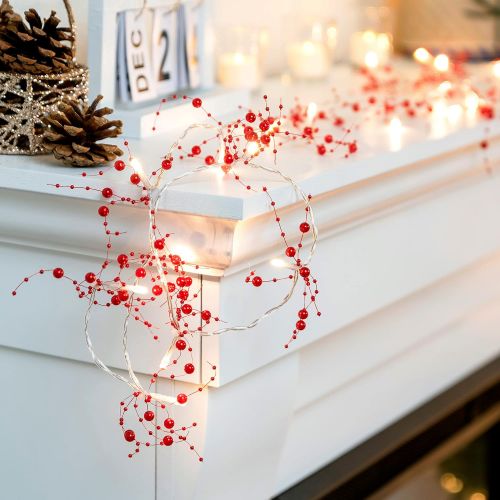  JOYIN 10ft Christmas Garland with Berry Beaded Lights, 39 LED Decorative Prelit Garland, Indoor and Outdoor Decorations for Home, Parties and Christmas Holiday