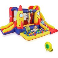 JOYMOR Inflatable Bounce House with Two Slides, Ball Pit, Indoor Bounce House for Kids 3-6, Inflatable Jump House w/Air Blower (Rocket Theme)