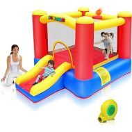 JOYMOR Inflatable Bounce House, Jump'n Slide Castle Indoor/Outdoor Playhouse for Toddler Little Kids Age 1-3 w/Air Blower and Basketball Hoop