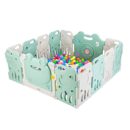  [아마존베스트]JOYMOR 14 Panels Baby BPA-Free Safety Extra Larger Rubber Anti-Skid Playpen Play Yards Baby Fence Kids Activity Center with Locked Door Home Indoor Outdoor Cute Frog