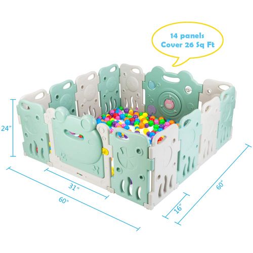  [아마존베스트]JOYMOR 14 Panels Baby BPA-Free Safety Extra Larger Rubber Anti-Skid Playpen Play Yards Baby Fence Kids Activity Center with Locked Door Home Indoor Outdoor Cute Frog