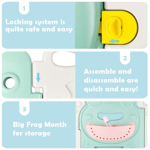  [아마존베스트]JOYMOR 14 Panels Baby BPA-Free Safety Extra Larger Rubber Anti-Skid Playpen Play Yards Baby Fence Kids Activity Center with Locked Door Home Indoor Outdoor Cute Frog