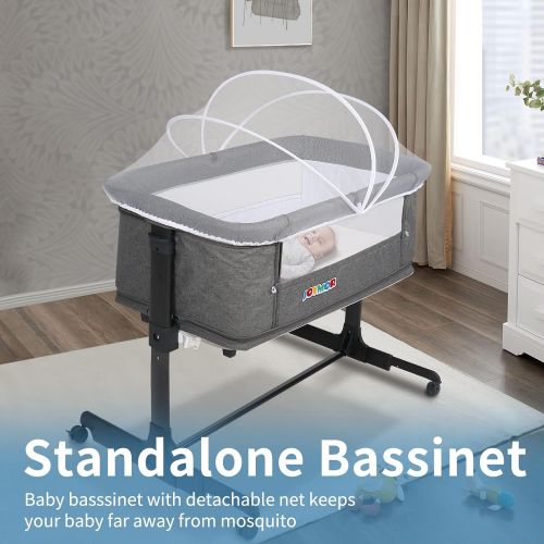  JOYMOR 4 in 1 Baby Bassinet,Bedside Sleeper Height Adjustable,Portable Playpen Nursery Center,As Changing Table for Baby Boys Girls Easy Folding for Travel,Includes Mattress,Carry