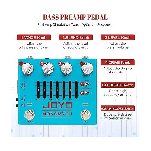  JOYO R-26 Bass Overdrive Amp Simulator Pedal and JP-05 Pedal Power Supply Built-in Rechargeable Battery