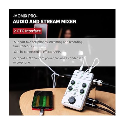  JOYO Audio Mixer USB Audio Interface Stereo XLR+48V Phantom Power Mixer for Live Streaming Recording Podcasting Plug & Play (MOMIX PRO)